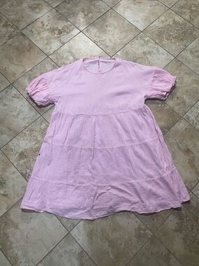 Pink Flowy Dress Size 2XL – Puff Sleeve Barbiecore Girlhood Aesthetic